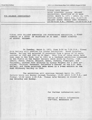Press Releases depicts: Typewritten description of exhibition