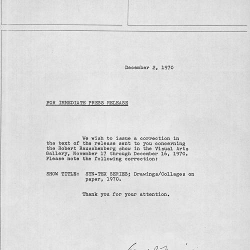 Prints depicts: Typewritten description of exhibition