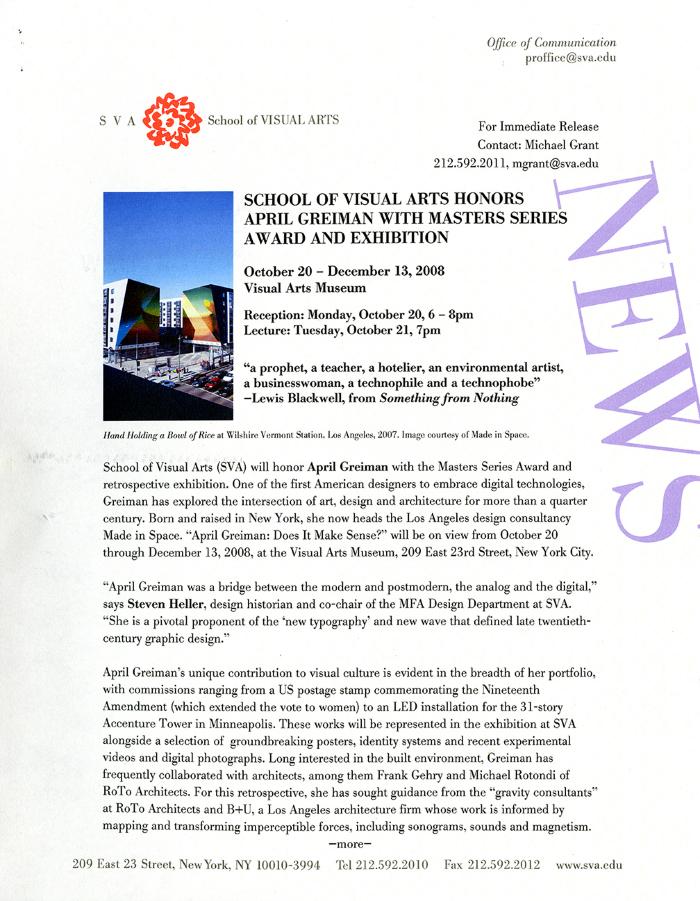 Press Releases depicts: Typewritten document describing exhibition