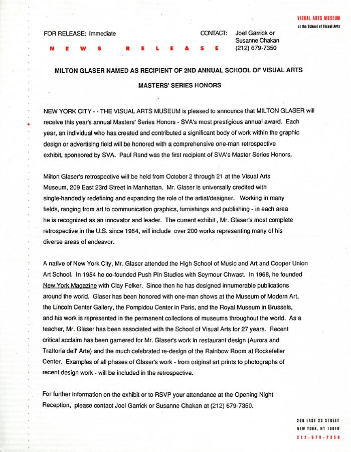 Press Releases depicts: Typewritten document describing exhibition
