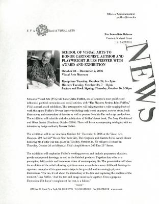 Press Releases depicts: Typewritten document describing exhibition