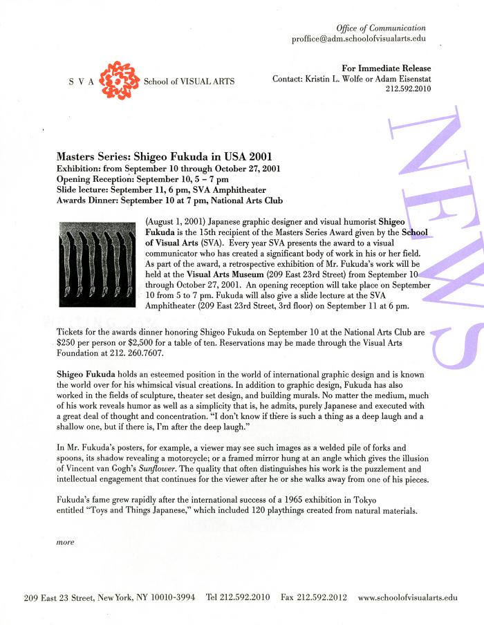 Press Releases depicts: Typewritten document describing exhibition