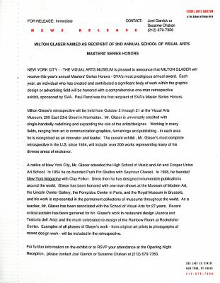 Press Releases depicts: Typewritten document describing exhibition