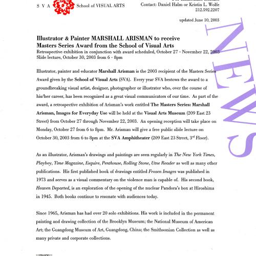 Press Releases depicts: typed press release describing exhibition