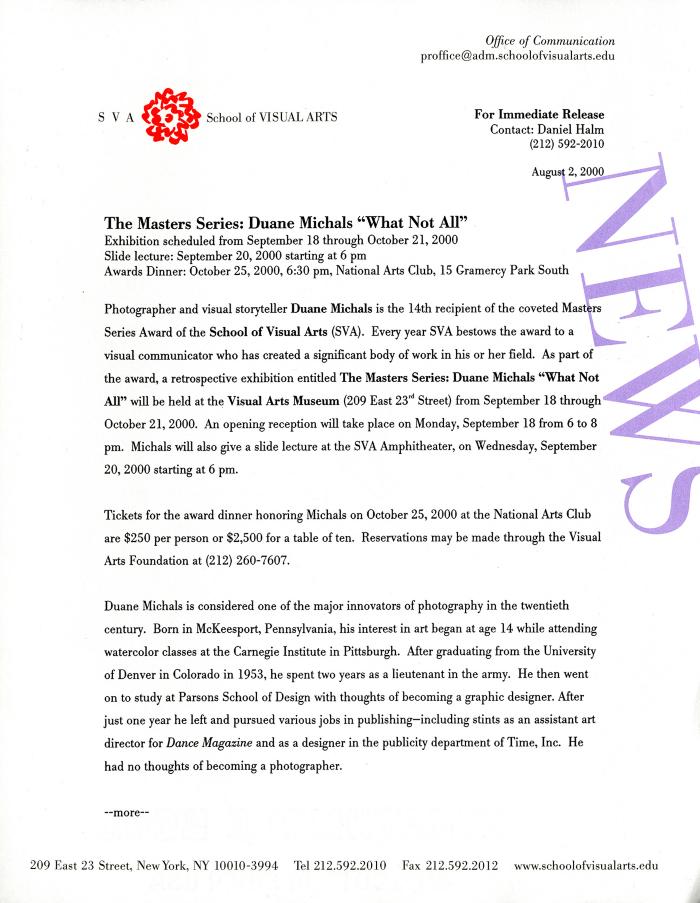 Press Releases depicts: Typewritten document describing exhibition