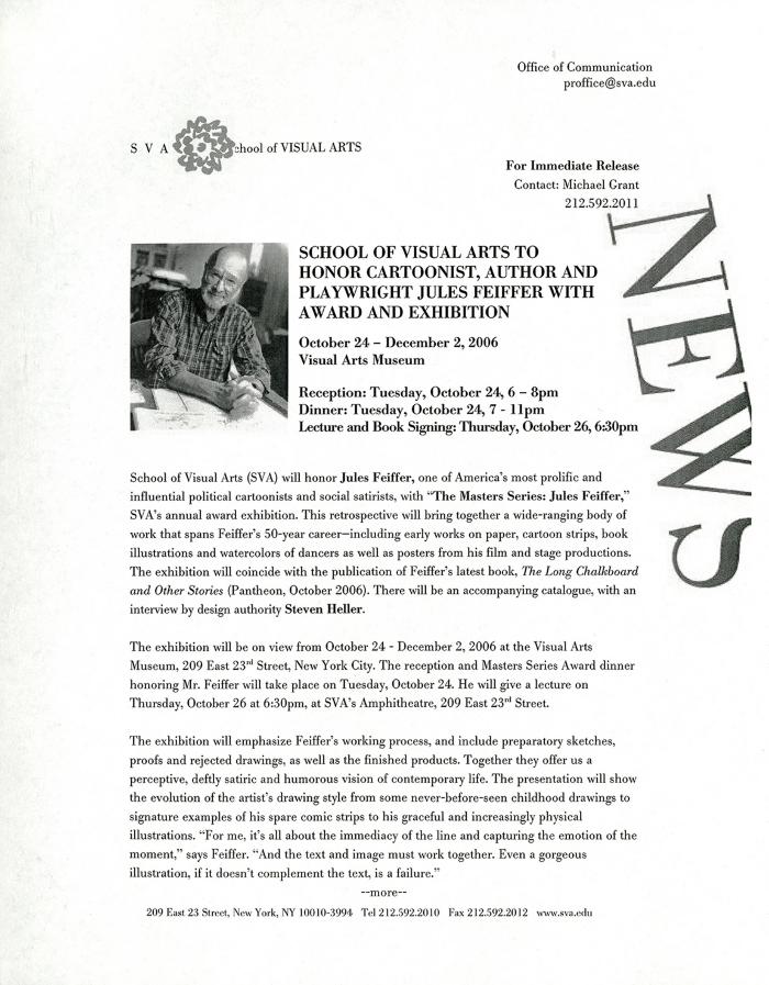 Press Releases depicts: Typewritten document describing exhibition