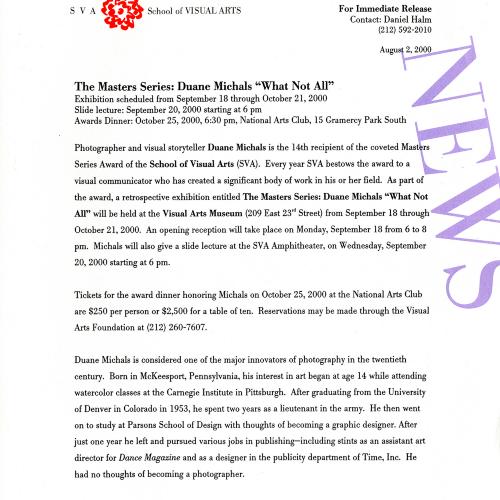 Press Releases depicts: Typewritten document describing exhibition