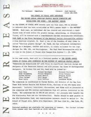 Press Releases depicts: Typewritten document describing exhibition