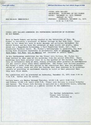 Press Releases depicts: Typewritten description of exhibition