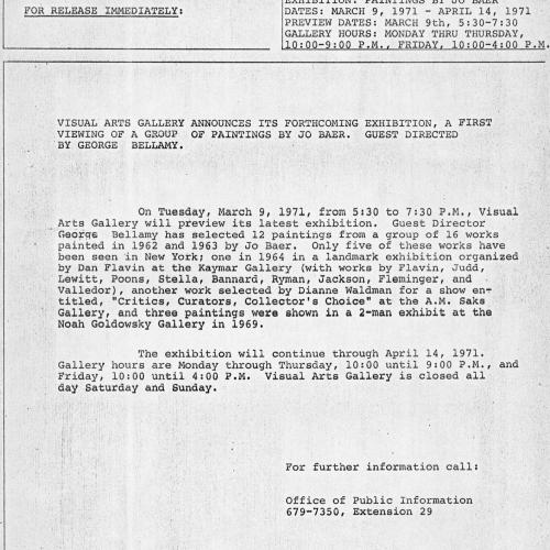 Press Releases depicts: Typewritten description of exhibition