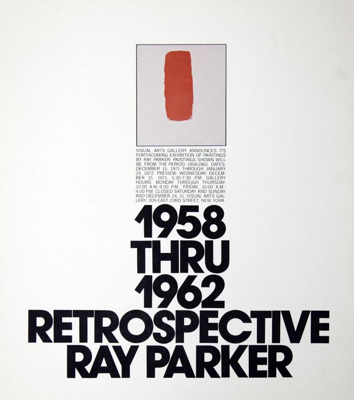 Posters depicts: Ray Parker painting of red strip of paint plus information about exhibition