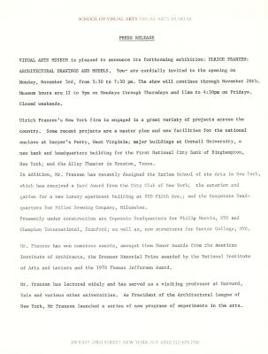 Press Releases depicts: Typewritten description of exhibition