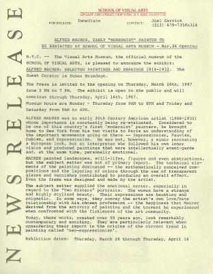 Press Releases depicts: Typewritten document describing exhibition