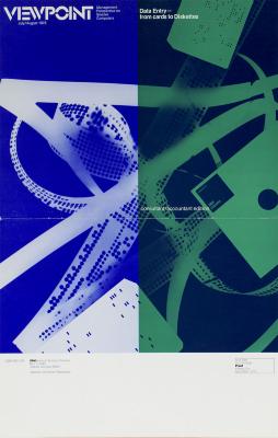 Serial Publications depicts: Abstract silhouetted collage of punch cards layered on top of each other, half of the image is blue and white, the other half is a navy blue and green