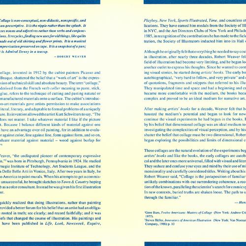 Booklet/Brochure depicts: Exhibition brochure describing Robert Weaver's collage