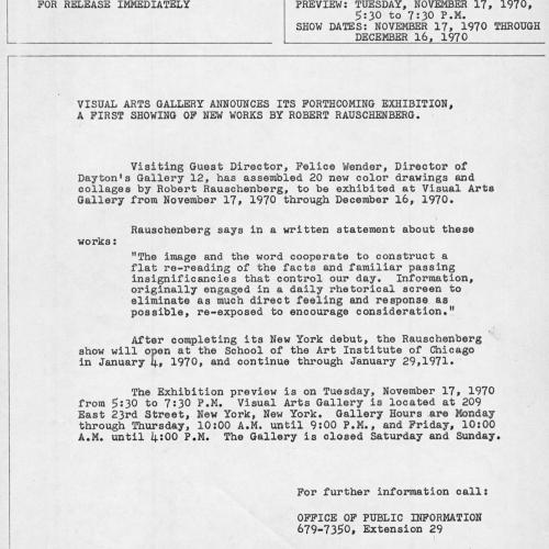 Prints depicts: Typewritten description of exhibition