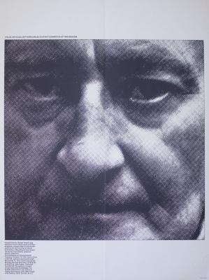Posters depicts: Pixelated photograph of the artist's face