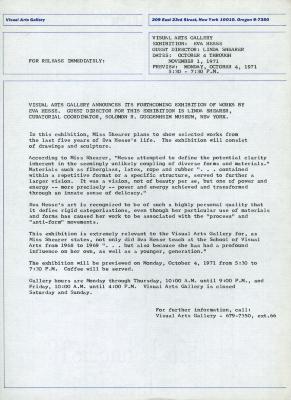 Press Releases depicts: Typewritten description of exhibition