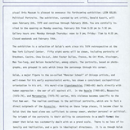 Press Releases depicts: Typewritten description of exhibition