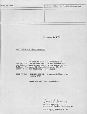 Prints depicts: Typewritten description of exhibition