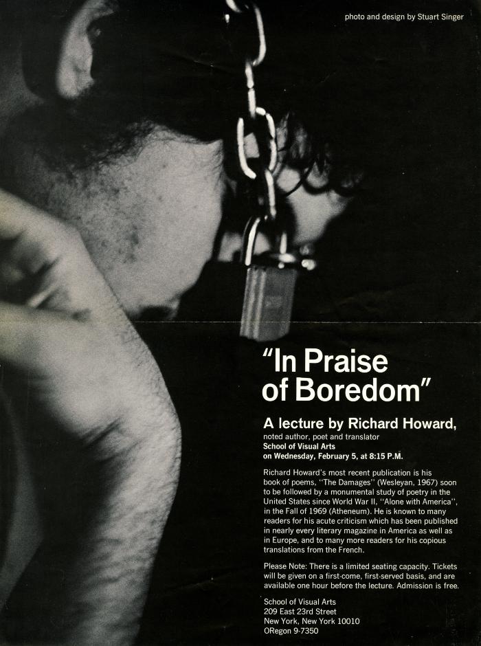 Posters depicts: close-up photograph of man with chain and padlock over eyes with title and event information