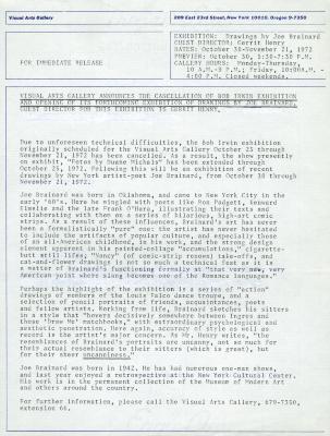 Press Releases depicts: Typewritten description of exhibition