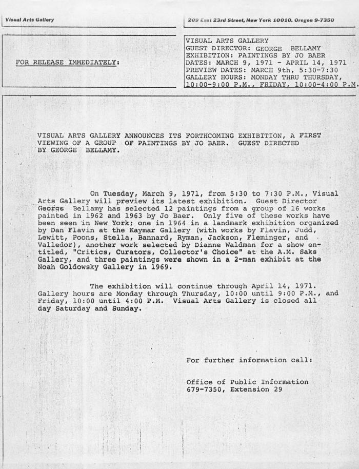 Press Releases depicts: Typewritten description of exhibition