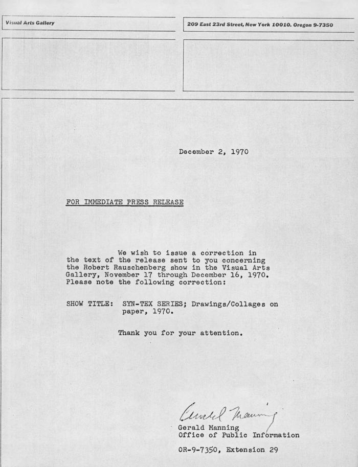 Prints depicts: Typewritten description of exhibition