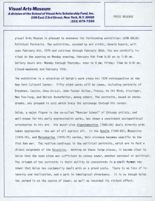 Press Releases depicts: Typewritten description of exhibition