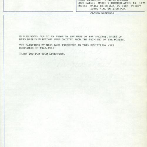 Press Releases depicts: Typewritten description of exhibition