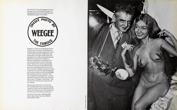 Posters depicts: Photo of Weegee with long-haired woman with leaves on her breasts