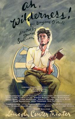 Posters depicts: Medium shot of a front view of a young man in slacks and a dress shirt  sitting on the back end of a row boat with one arm crossed over his stomach and one elbow resting on his knee while his hand hold up a book. He is looking up to the left and there is text above and below him.
