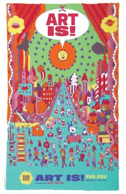 Posters depicts: Psychedelic and futuristic New York City street scene