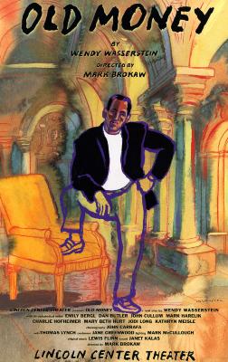 Posters depicts: Front full bodied view of a man standing in a fancy hall with on leg up on a fancy chair to the left of the image and one hand on his opposite hip. The chair is yellow and the man is wearing a black suit with his legs only being drawn in outline, with there being text at the top and bottom of the image.