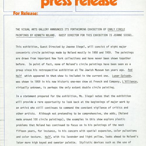 Press Releases depicts: Typewritten description of exhibition