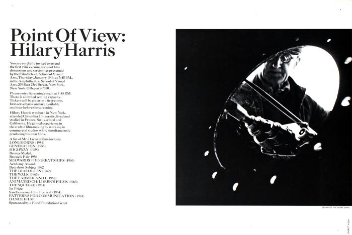 Posters depicts: Abstract black and white photo of a man looking through a hole, holding a tool