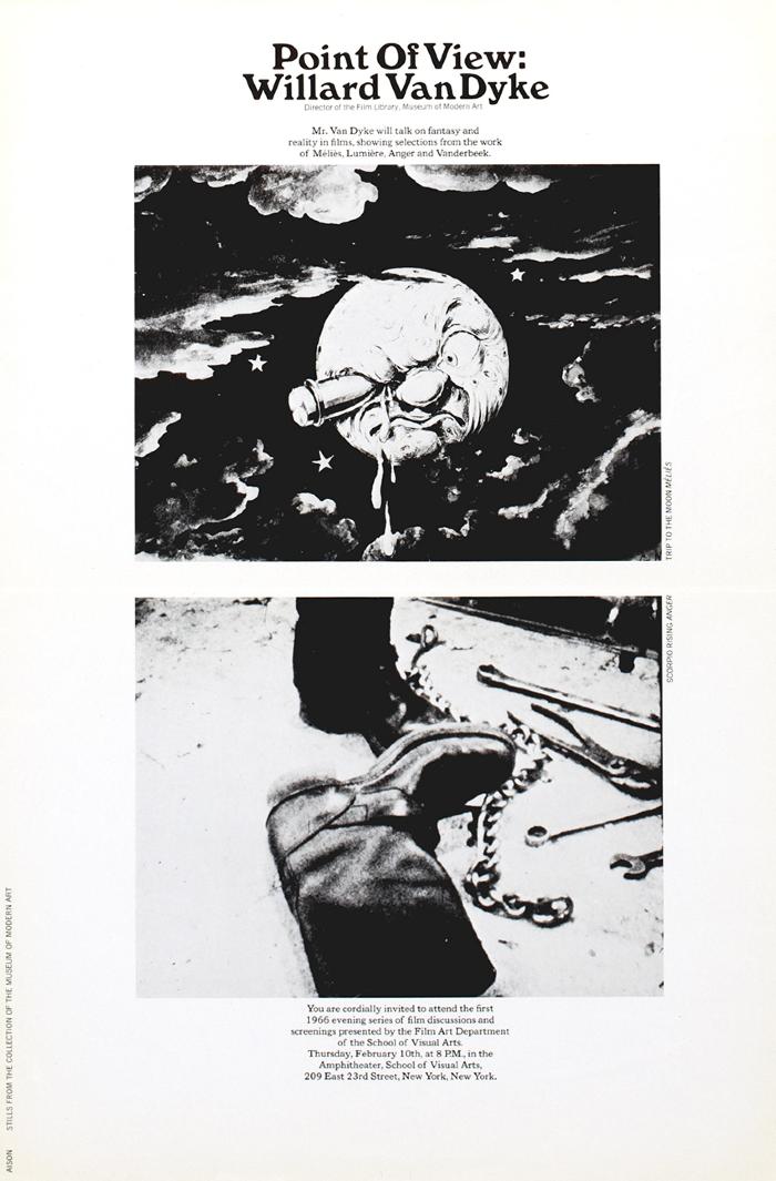 Posters depicts: Film stills of Melies' moon and boot on the ground