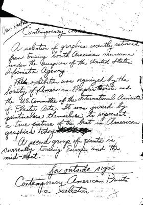 Administrative files depicts: Handwritten description of exhibition