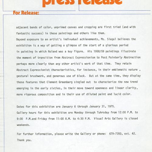 Press Releases depicts: Typewritten description of exhibition