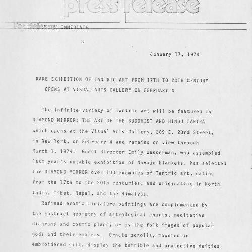 Press Releases depicts: Typewritten description of exhibition
