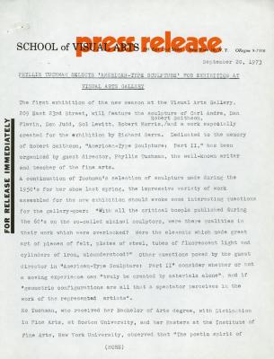Press Releases depicts: Typewritten description of exhibition