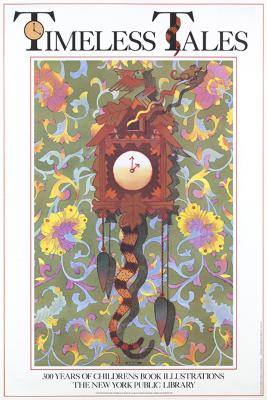 Posters depicts: wall clock with cat tail on colorful wallpaper