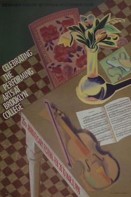 Posters depicts: table with violin and flowers
