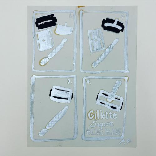 Original Art depicts: Four panels of Gillette razors