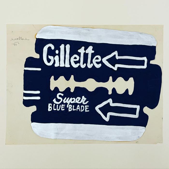 Original Art depicts: Blue Gillette blade with arrows