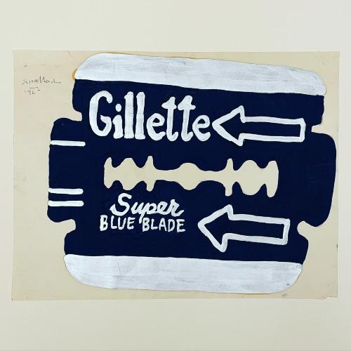 Original Art depicts: Blue Gillette blade with arrows