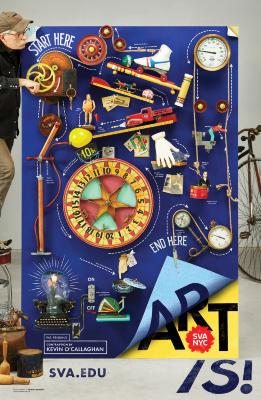 Posters depicts: Man operating giant Rube Goldberg Machine