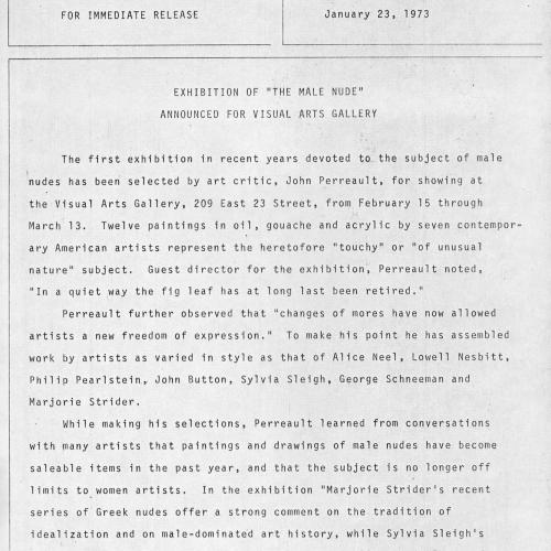 Press Releases depicts: Typewritten description of exhibition