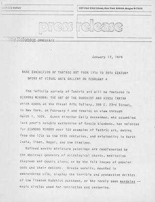 Press Releases depicts: Typewritten description of exhibition