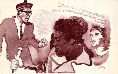 Serial Publications depicts: Two people with medium-light skins tones are on either side of a man with a dark skin tone in the foreground. The people in the background seem to be arguing.